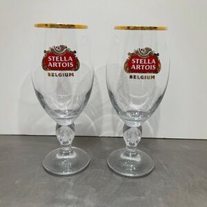 Stella Artois Original Belgium Gold Rimmed Beer Glass Chalice 33CL Set Of 2